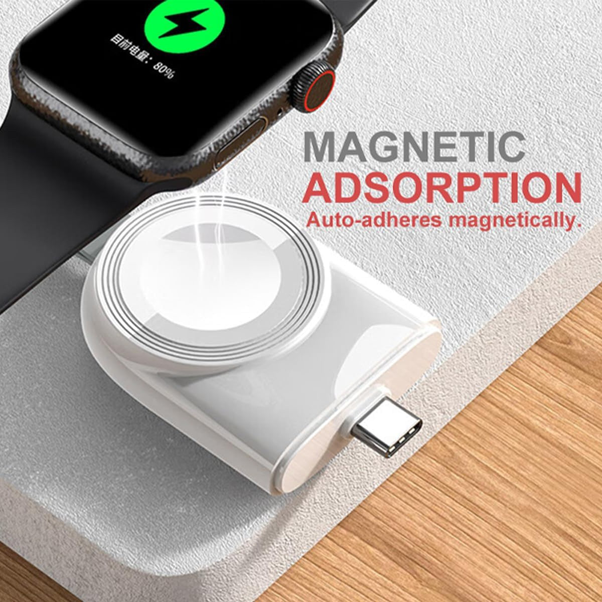 Incarcator Wireless pentru Smart Watch, Vivimall, Compatibil cu Apple iWatch 1/9, Magnetic, Interfata TYPE-C, Fara Cablu direct in Statie sau Calculator, Alb - vivimall.ro