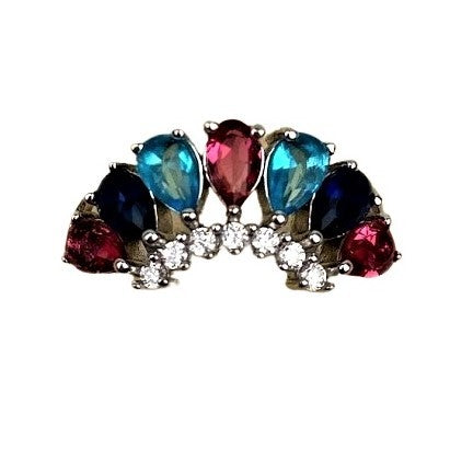 Inel Argint 925, Diadema cu Pietre Colorate Roz Albastru M 56 - vivimall.ro