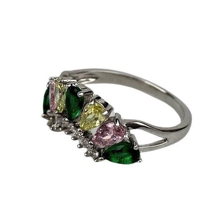 Inel Argint 925, Diadema cu Pietre Colorate Roz Verde M 54 - vivimall.ro