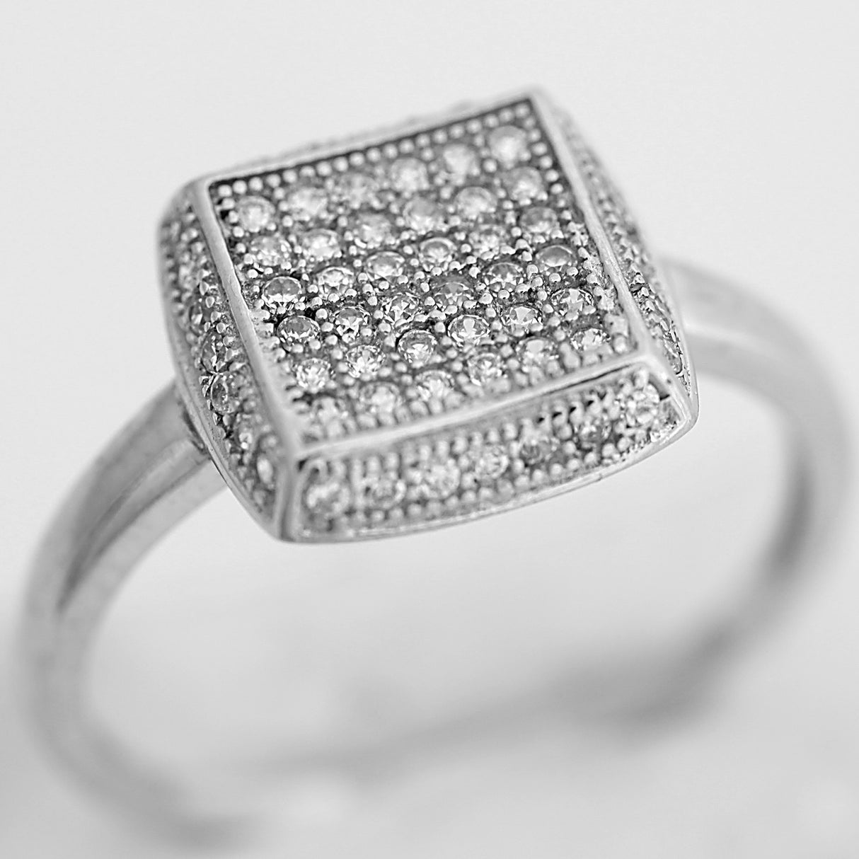 Inel de dama din Argint 925 cu model patrat si zirconii, marimea 53 - vivimall.ro