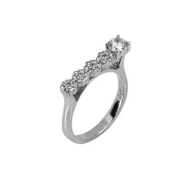 Inel rodiat din Argint 925 cu Zirconii, forma dreapta in partea superioara, marimea 55 - vivimall.ro