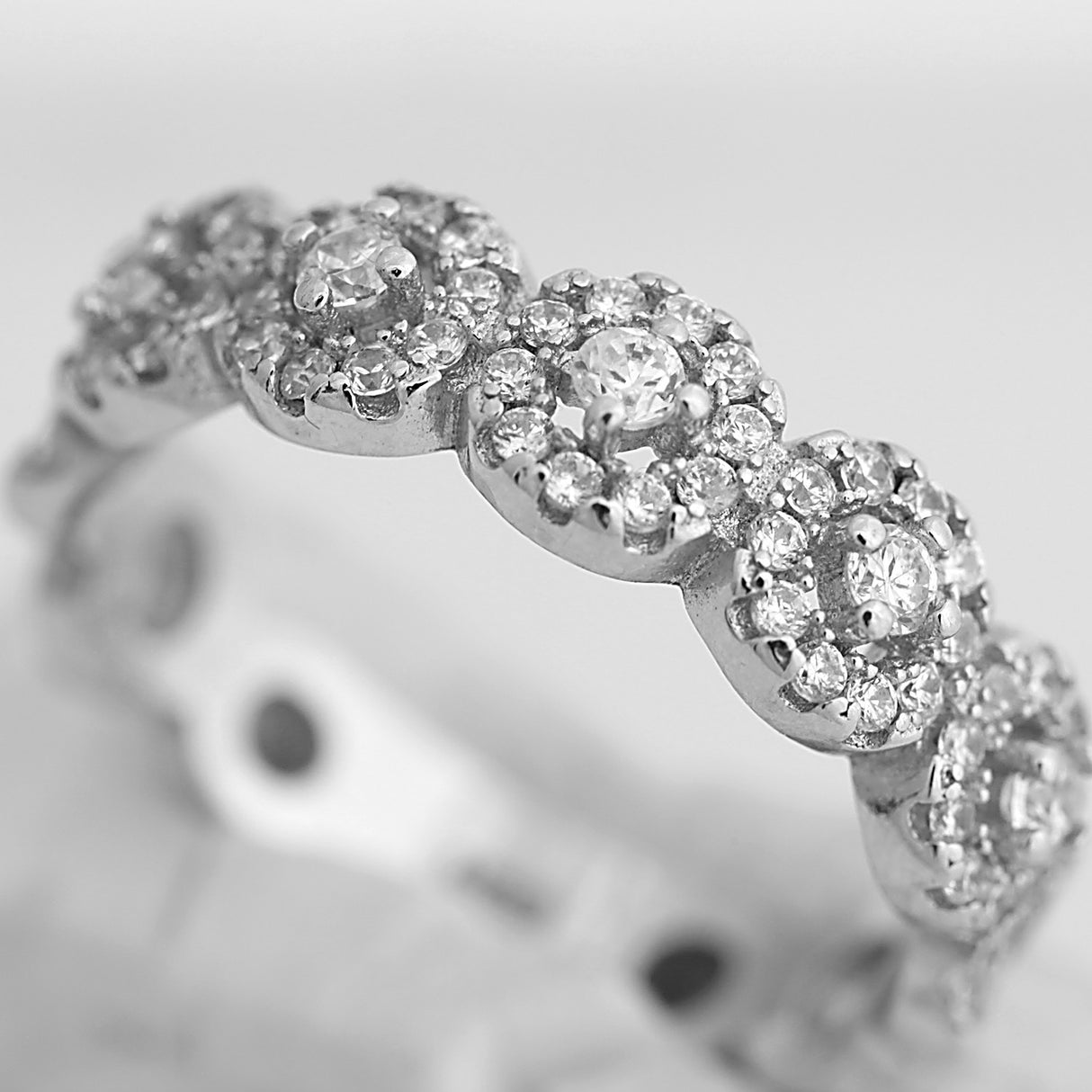 Inel tip verigheta din Argint 925, cu cercuri si pietre, marimea 60