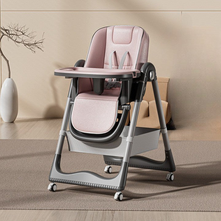 Scaun de Masa pentru Bebelusi si Copii, Vivimall, 2 Tavite si Husa Detasabile, Multifuncțional, Stabil, Centura de Siguranta, Inaltime Ajustabila, Spatar Reglabil Moale, Cos de Depozitare, 100x50x80cm, de la 6 Luni, Roz - vivimall.ro
