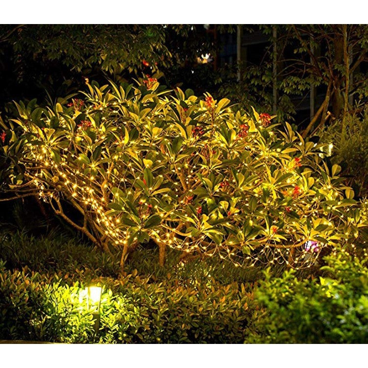 Instalatie Craciun, 100 LED-uri, 12 metri, pentru exterior cu incarcare solara, alb cald, Vivimall - vivimall.ro