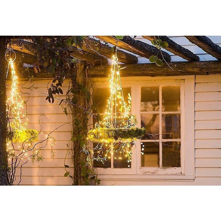 Instalatie Craciun, 100 LED-uri, 12 metri, pentru exterior cu incarcare solara, alb cald, Vivimall - vivimall.ro