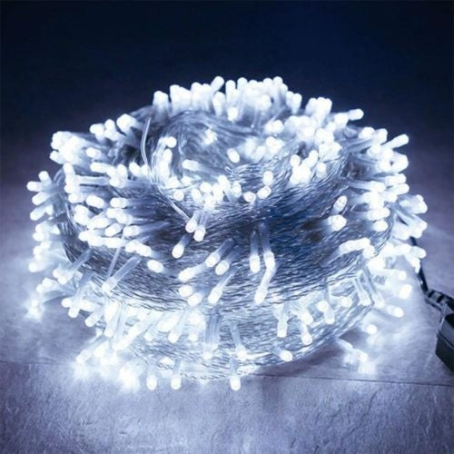 Instalatie Craciun, 120 m, 2880 Led-uri ,Franjuri, Alb rece, Flash, Alimentator, Interconectabila, Prelungitor 6.5 m inclus, Fir Transparent Cauciucat, 220v, Vivimall - vivimall.ro