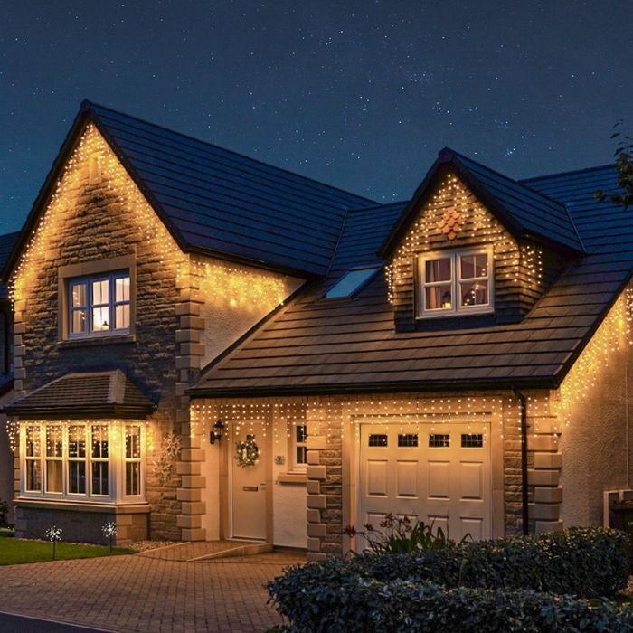 Instalatie Craciun, 15 m, 429 Led-uri ,Franjuri, Alb cald, Flash, Transformator, Interconectabila, Prelungitor 3 m inclus, Fir Negru, Vivimall - vivimall.ro