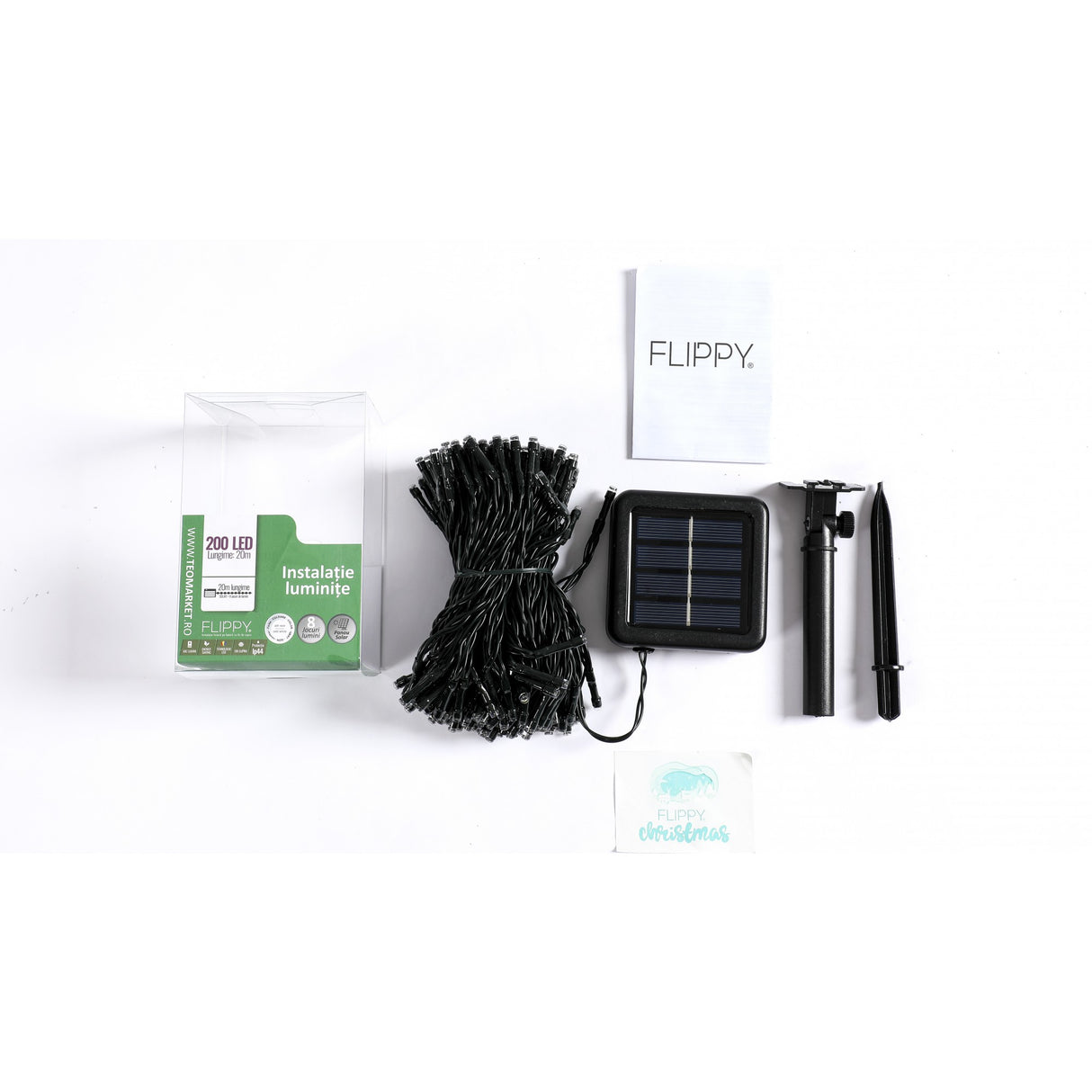 Instalatie Craciun, 20 metri, 200 de LED-uri, Alb Rece, cu energie solara, fir de cupru, liniar, interior/exterior, Vivimall - vivimall.ro