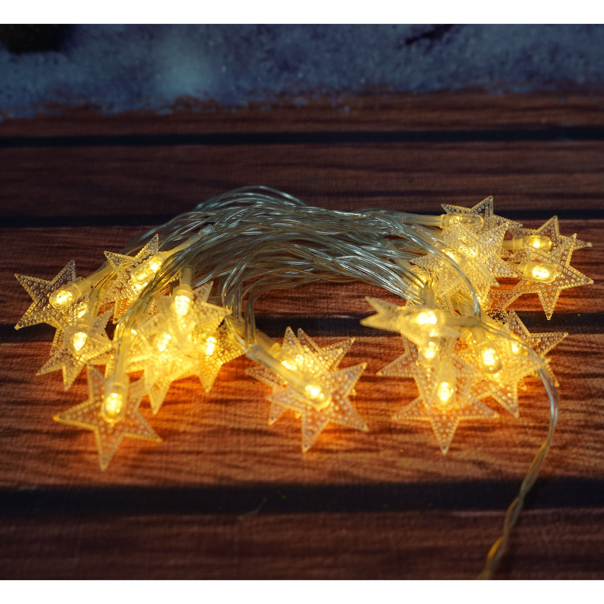Instalatie Craciun, 3 M,20 de LED-uri, alb-cald, model cu stelute, liniara, cu baterie, interior/exterior, Flippy - vivimall.ro