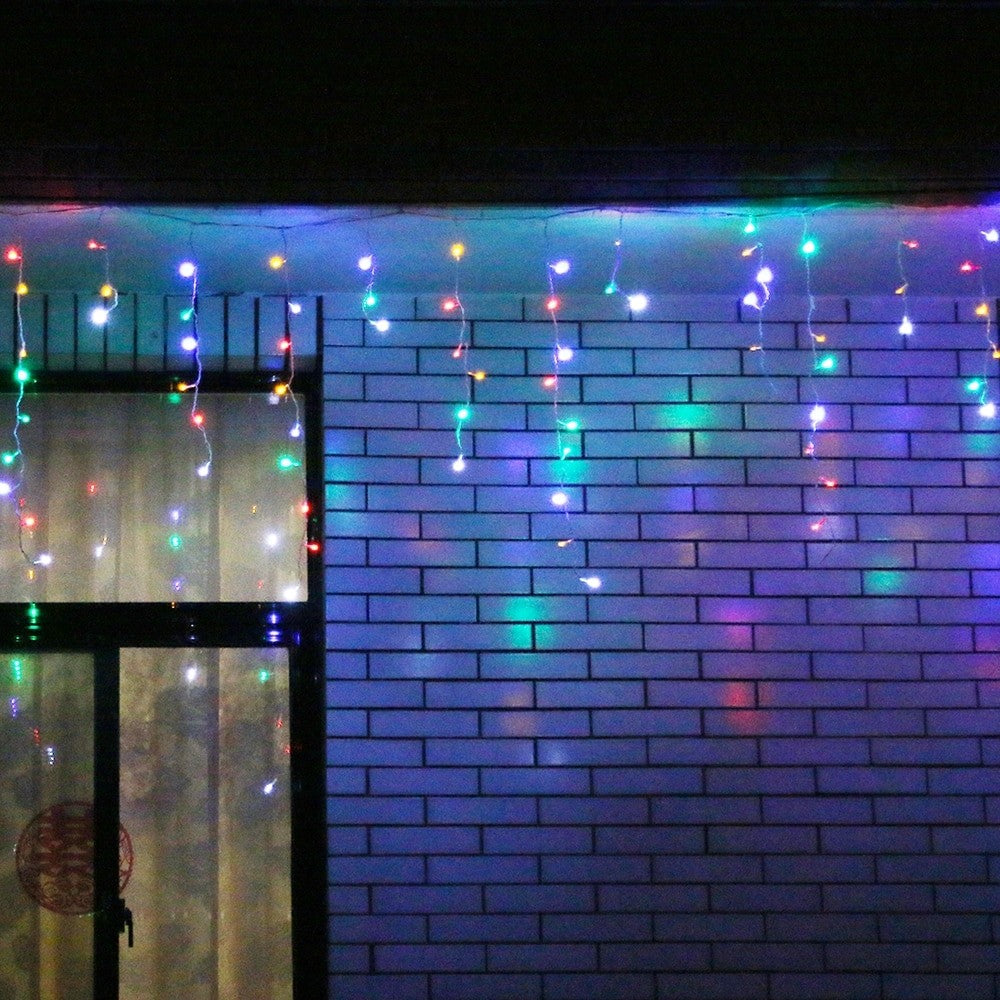 Instalatie Craciun, 30 m, 858 Led-uri ,Franjuri, Rosu / Verde/ Albastru, Flash, Transformator, Interconectabila, Prelungitor 5 m inclus, Fir Transparent, Flippy - vivimall.ro