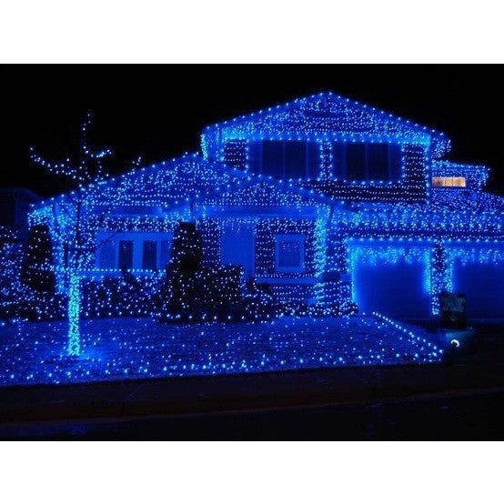 Instalatie Craciun, 40 m, 1144 Led-uri ,Franjuri, Albastru, Flash, Transformator cu telecomanda, Interconectabila, Prelungitor 3 m inclus, Fir Negru, Vivimall - vivimall.ro