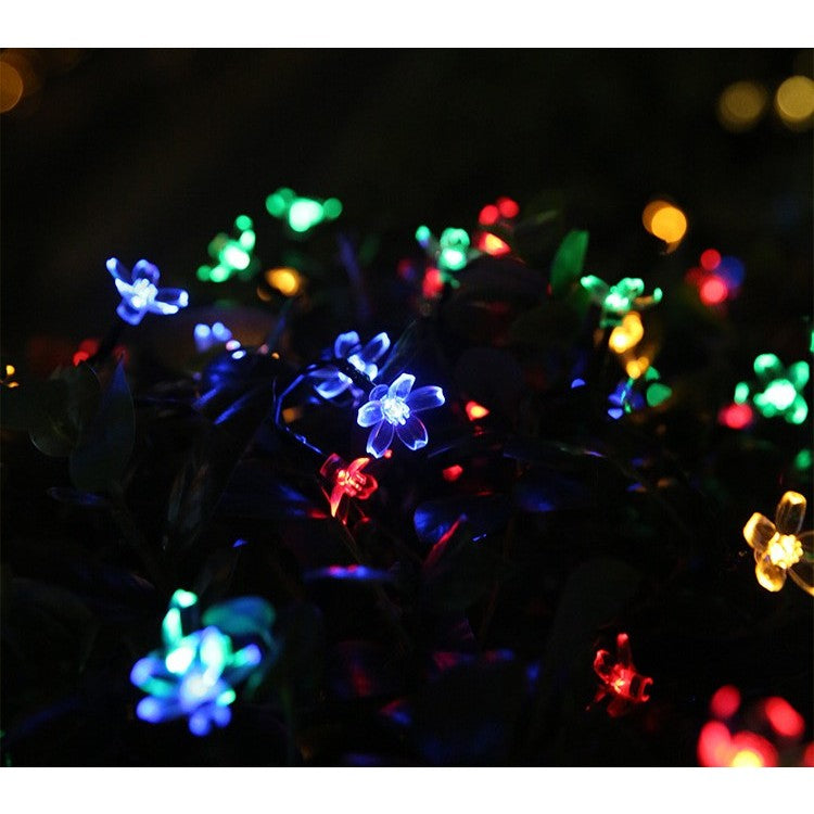 Instalatie Craciun, 5 metri, 20 Becuri LED tip Flori de cires, pentru exterior cu incarcare solara, Multicolor, Flippy - vivimall.ro