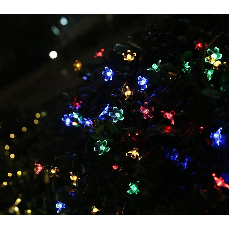 Instalatie Craciun, 5 metri, 20 Becuri LED tip Flori de cires, pentru exterior cu incarcare solara, Multicolor, Flippy - vivimall.ro