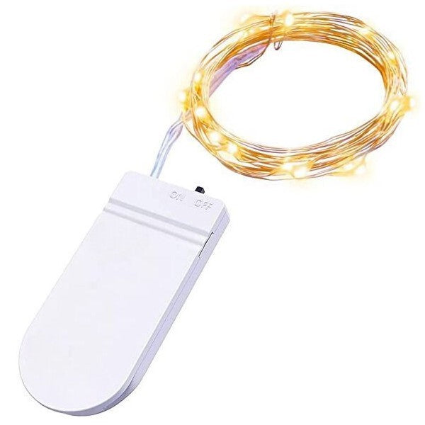 Instalatie Craciun, 5 metri, 50 LED-uri, Alb Cald, cu baterii, fir cupru, liniar, interior/exterior, Flippy - vivimall.ro