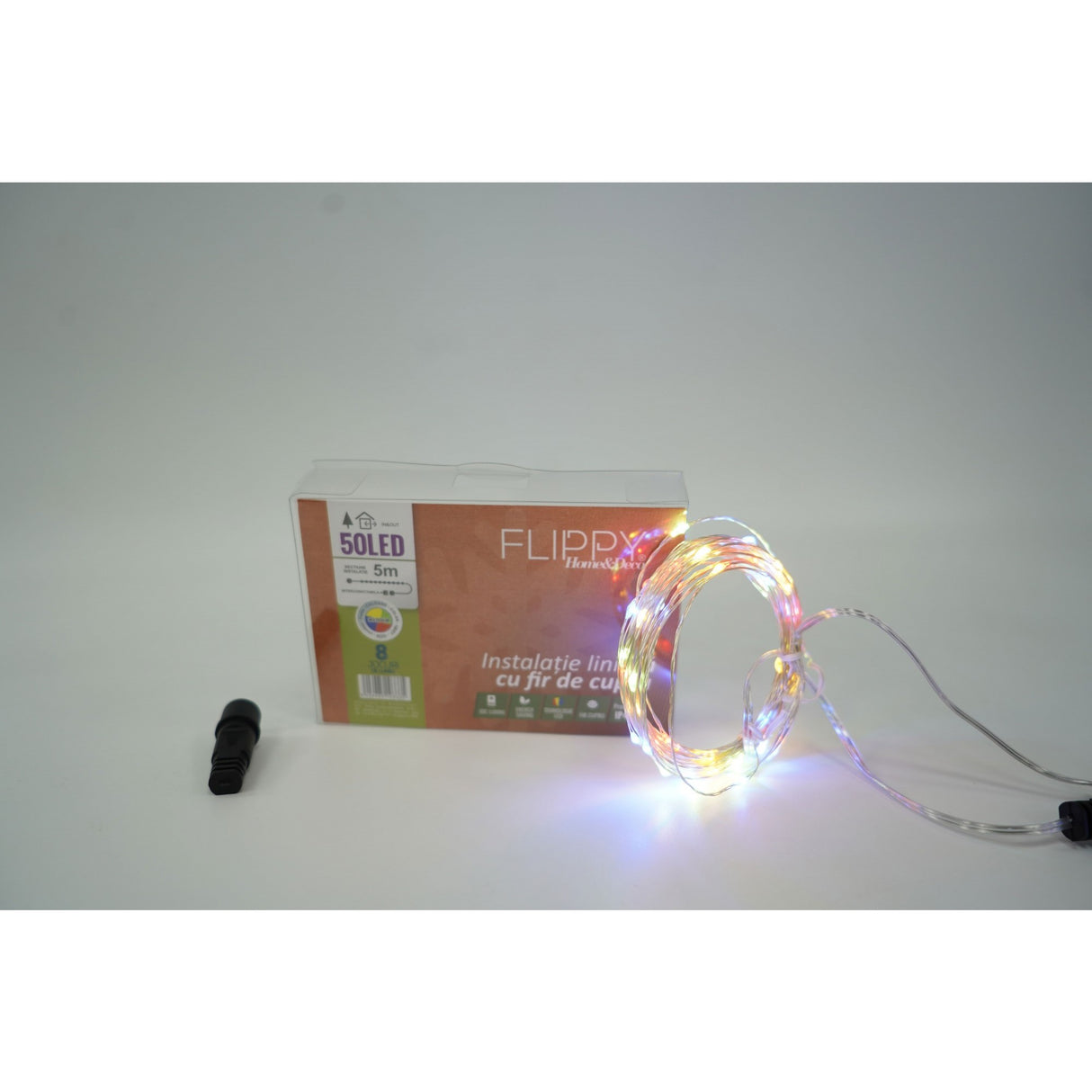 Instalatie Craciun, 50 m, 500 Led-uri, Liniara, Alb Cald, 8 jocuri de lumini, Transformator, Interconectabila, Prelungitor 5 m inclus, Fir Cupru, Vivimall - vivimall.ro