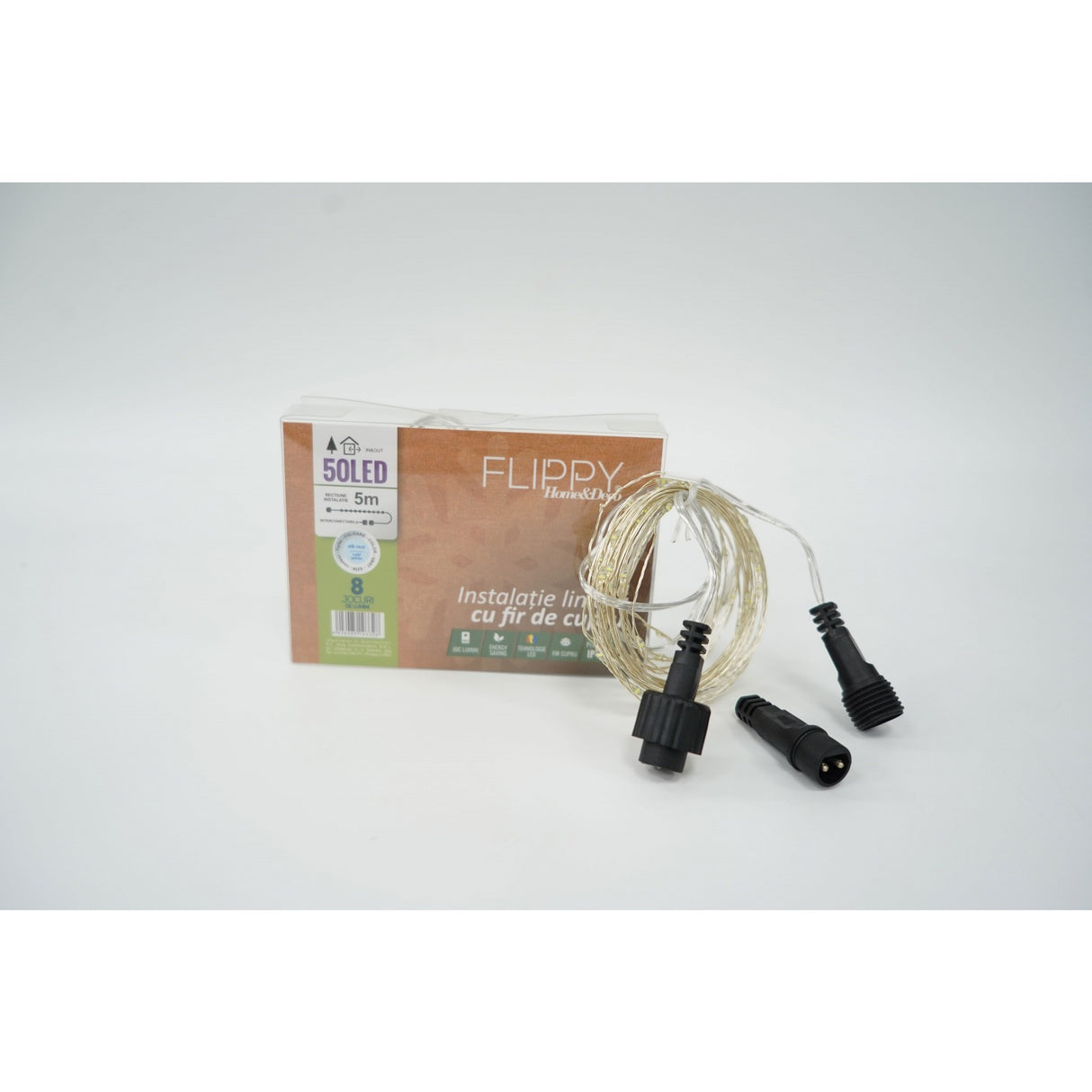 Instalatie Craciun, 50 m, 500 Led-uri, Liniara, Alb Rece, 8 jocuri de lumini, Transformator, Interconectabila, Prelungitor 3 m inclus, Fir Cupru, Vivimall - vivimall.ro