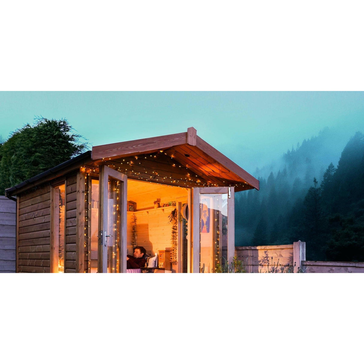 Instalatie Craciun, 55 m, 500 Led-uri ,Liniara, Alb cald, 8 jocuri de lumini, Transformator cu telecomanda, Interconectabila, Prelungitor 5 m inclus, Fir Verde, Vivimall - vivimall.ro