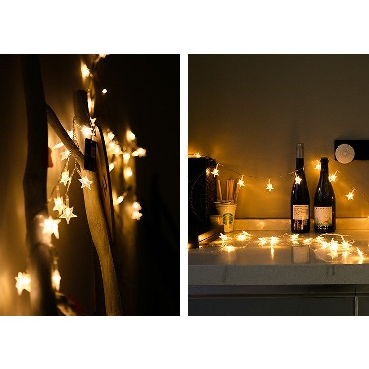 Instalatie Craciun, 6 metri,40 LED-uri cu Ornament tip Stea, Alb Cald, USB lung, fir cupru, liniar, interior/exterior, Vivimall - vivimall.ro