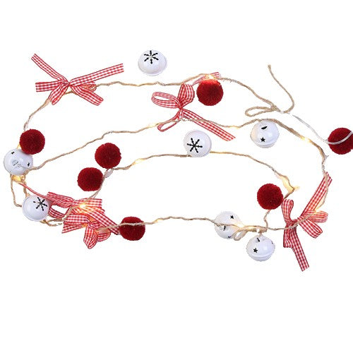 Instalatie Craciun cu baterii, 2 metri, 20 LED-uri tip clopotei si mingiute, Alb Cald, Vivimall - vivimall.ro