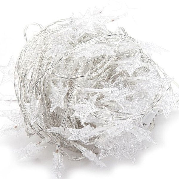 Instalatie Craciun cu baterii, 3 metri, 20 LED-uri tip Stea, fir Transparent, Multicolor, Vivimall - vivimall.ro