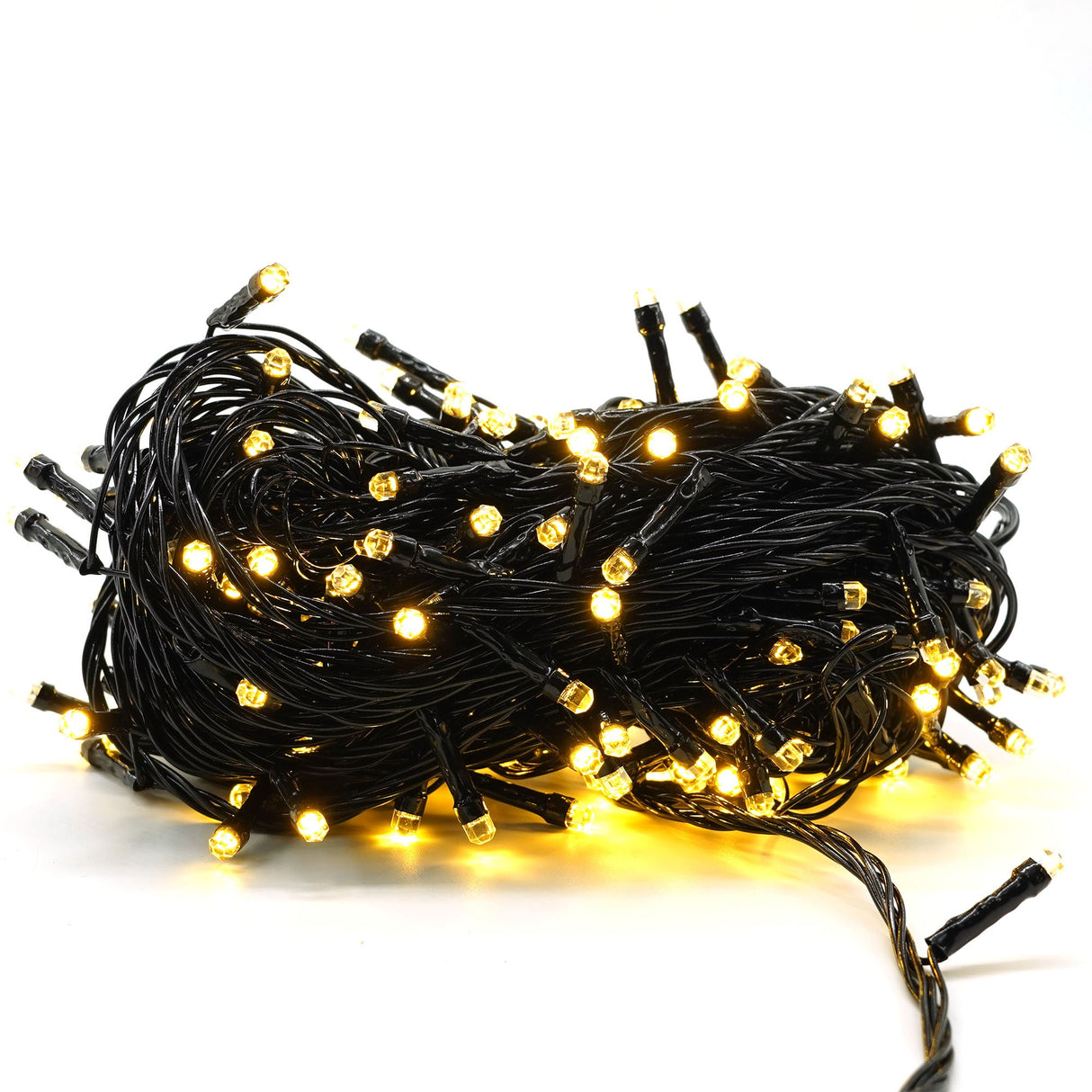 Instalatie de Craciun liniara Yoto, 17 m, din care 1 m cablu priza 220V, 200 LED, 8 jocuri de lumini, beculet in 6 colturi, pentru interior, controler, fir negru, alb cald - vivimall.ro