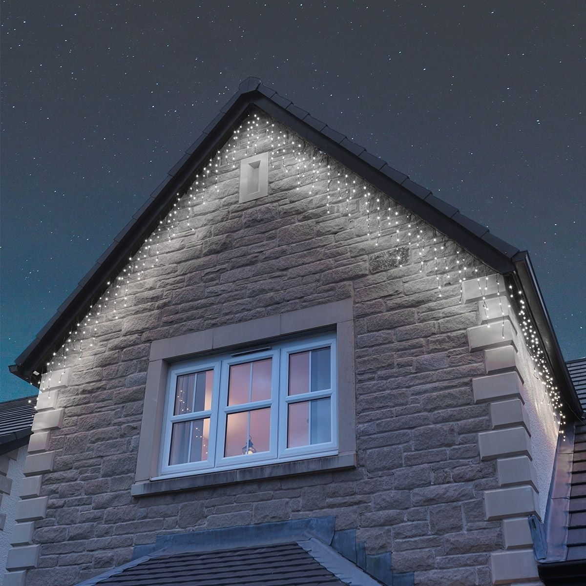 Instalatie Craciun Profesionala de Exterior IP65, 75 m, 1800 Led-uri Mari ,Franjuri, Alb rece, Flash, Alimentator, Interconectabila, Fir Negru Cauciucat, 220v, Vivimall - vivimall.ro