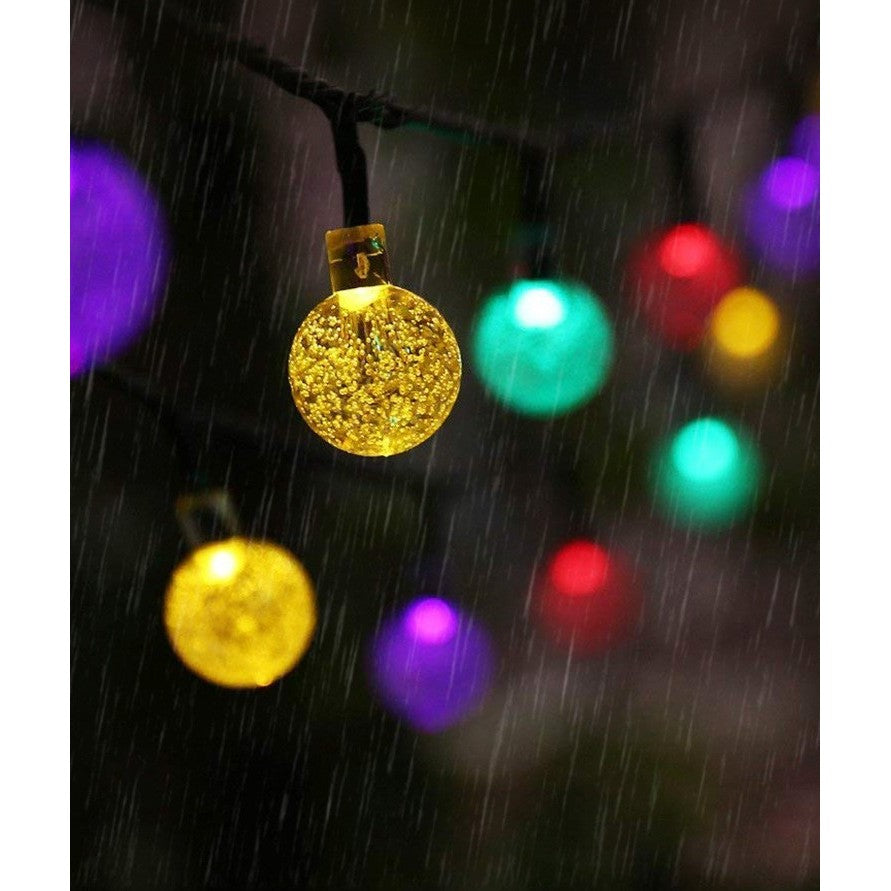 Instalatie Craciun, Tip Globuri de cristal, 100 Led-uri, 12 metri, Multicolor, Energie solara, Senzor de lumina, Vivimall - vivimall.ro