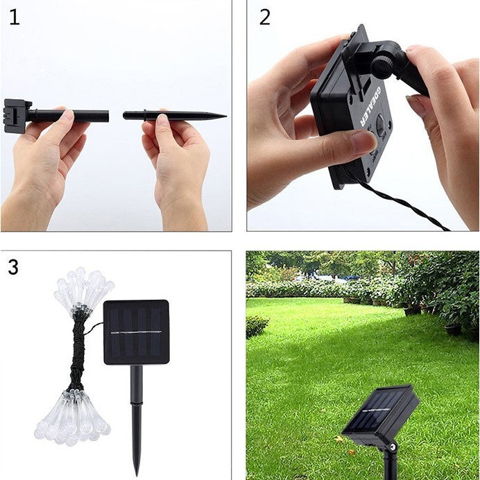 Instalatie Craciun, Tip Picaturi, 20 Led-uri, 5 metri, Multicolor, Energie solara, Senzor de lumina, Vivimall - vivimall.ro