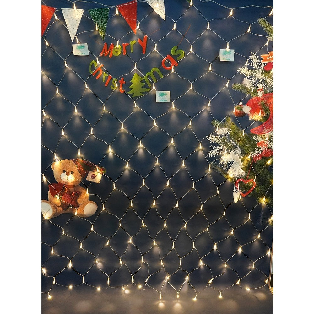 Instalatie Craciun, Tip Plasa, 3 m x 3 m, 320 LED-uri, Alb cald, 8 jocuri de lumini, Transformator, Interconectabila, Prelungitor 3 m inclus, Fir transparent, Vivimall - vivimall.ro