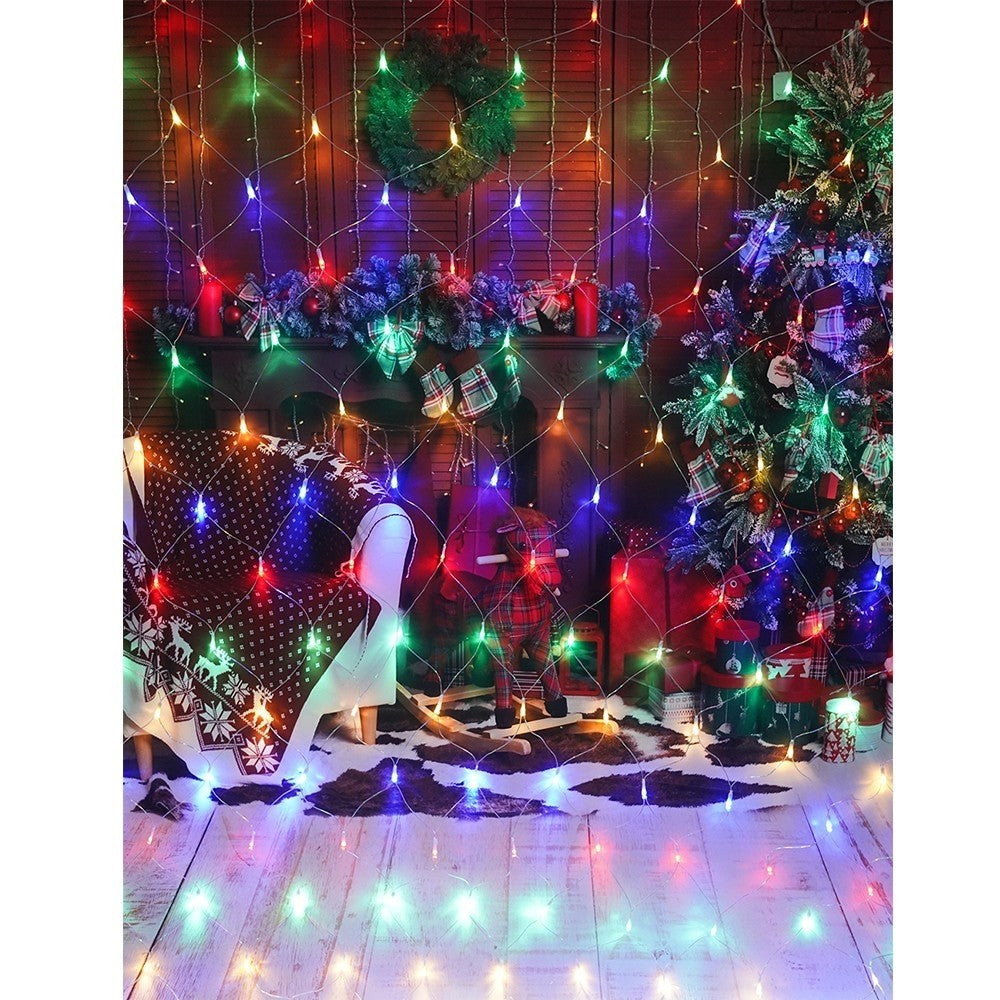 Detaliu LED-uri multicolor plasă Crăciun 8x1 m, 8 jocuri de lumini, fir transparent
