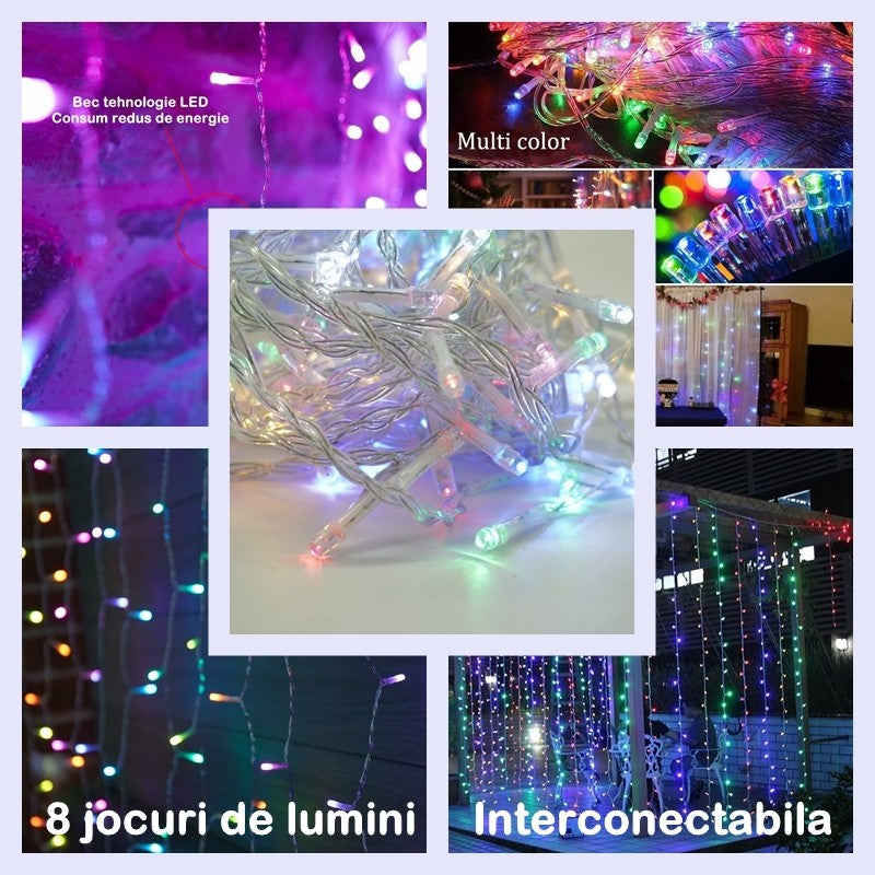 Instalație perdea Yoto 3x2 m montată pe balcon, culori multicolor, protecție anti-îngheț
