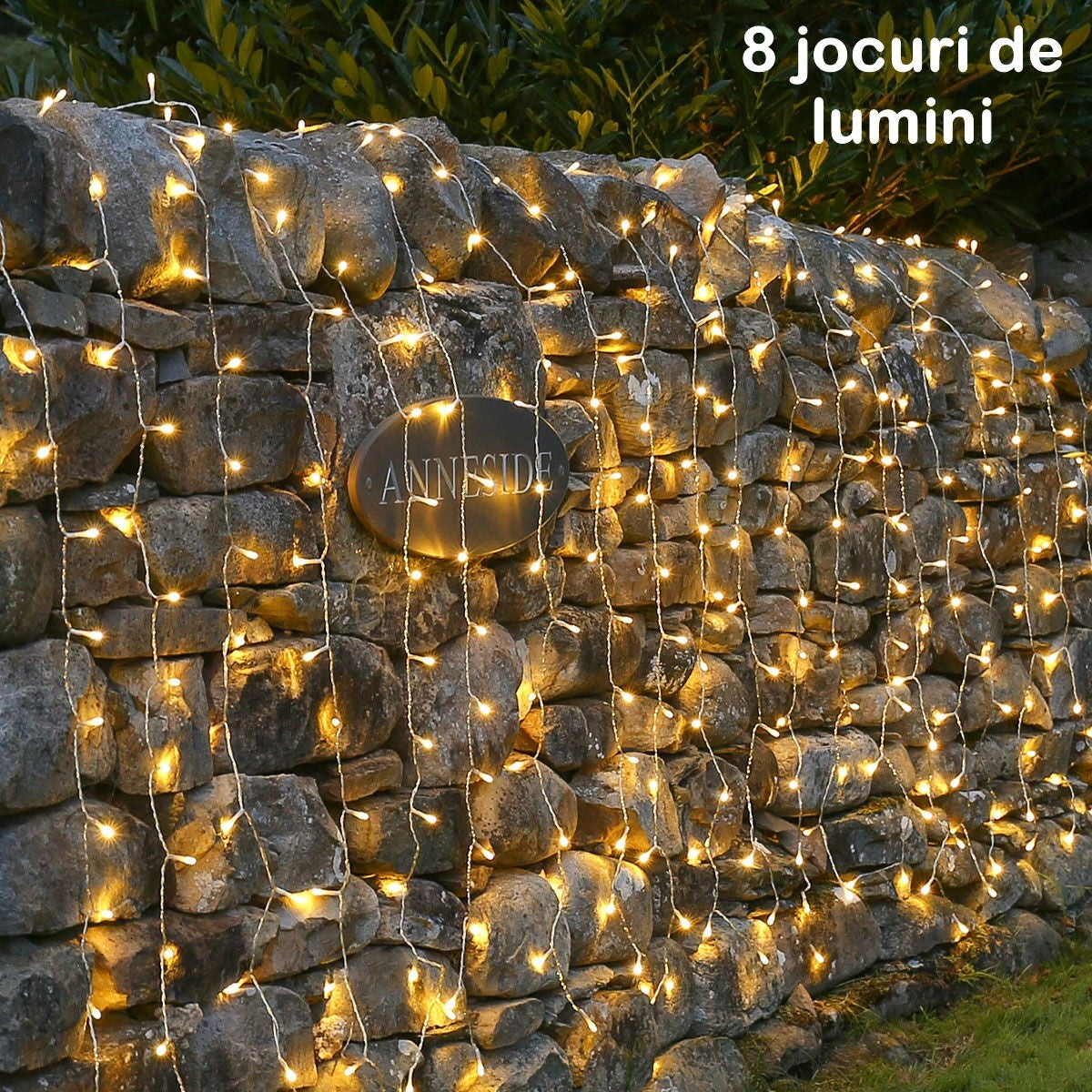 Instalatie Craciun Yoto, Tip Perdea, 3 m x 2 m, 240 LED-uri, Prelungitor 1.5 m, 8 Jocuri de Lumini, Interconectabila, Fir transparent, Interior/Exterior, Alb Cald - vivimall.ro