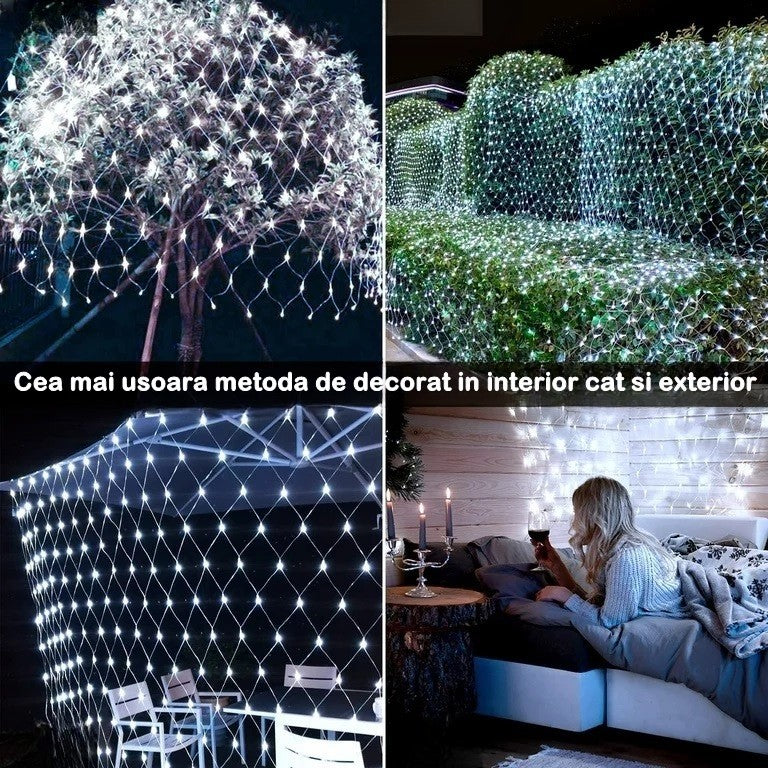 Instalatie Craciun Yoto, Tip Plasa, 1.5 m x 1.5 m, 120 LED-uri, Prelungitor 1.5 m, 8 Jocuri de Lumini, Interconectabila, Fir transparent, Interior/Exterior, Alb Rece - vivimall.ro