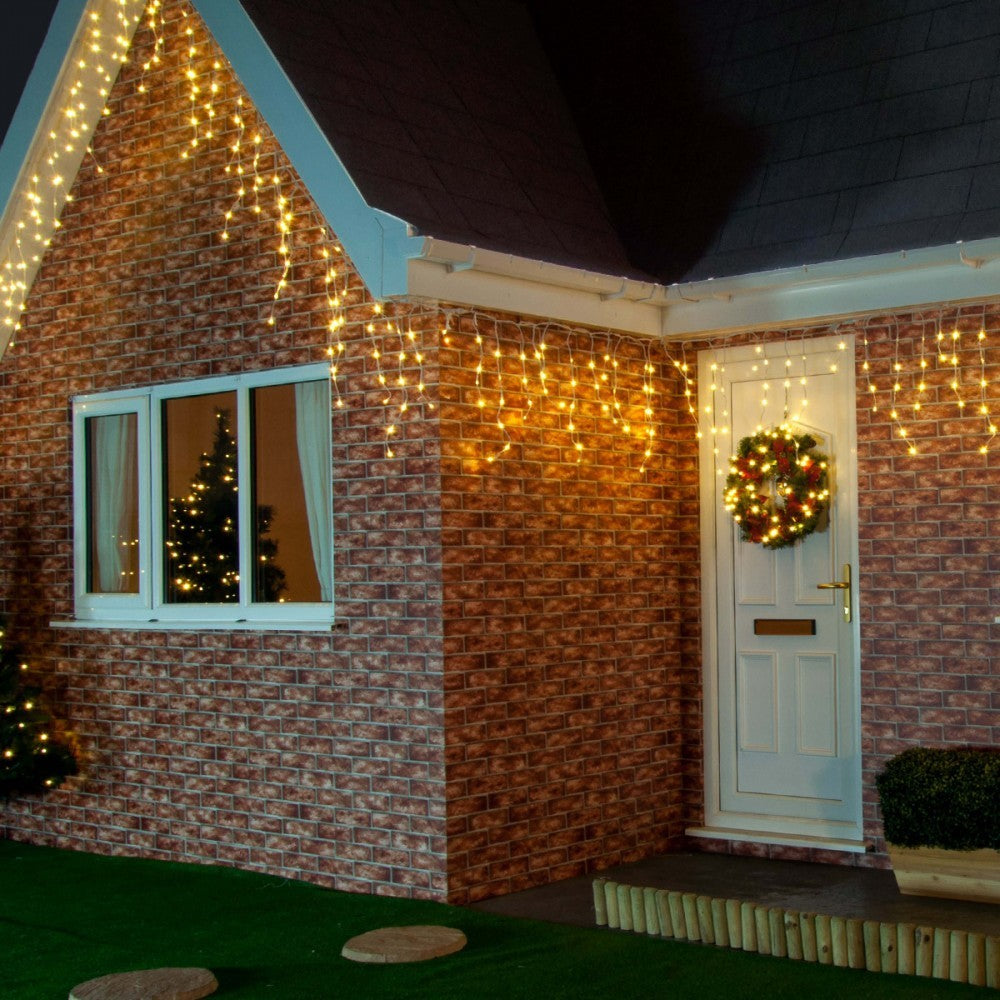 Instalatie de Craciun, Basic Flippy®, Tip Turturi / Franjuri cu Flash, 4 m, 132 LED-uri, Interconectabila, Alb Cald - vivimall.ro