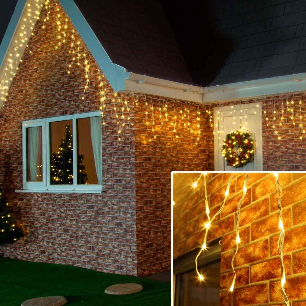 Instalatie de Craciun, Basic Flippy®, Tip Turturi / Franjuri cu Flash, 4 m, 132 LED-uri, Interconectabila, Alb Cald - vivimall.ro