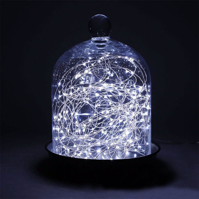 Instalatie de Craciun cu Baterii Tip Liniar, 2 jocuri de lumini, Fir Cupru 5 m 50 LED -uri, Alb Rece - vivimall.ro