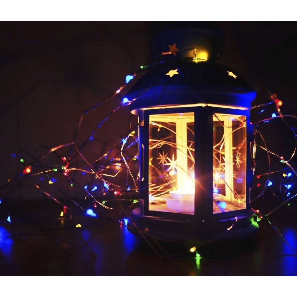 Instalatie de Craciun cu Baterii Tip Liniar, 2 jocuri de lumini, Fir Cupru 5 m 50 LED -uri, Multicolor - vivimall.ro