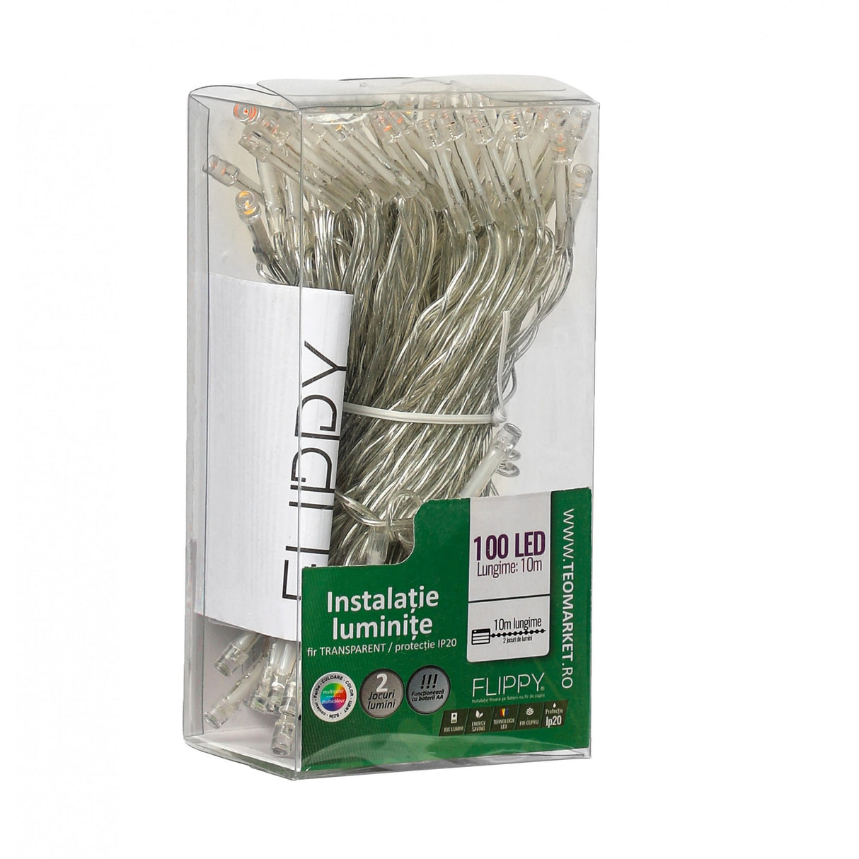 Instalatie de Craciun cu Baterii Tip Liniar, 2 jocuri de lumini, Fir Transparent 10 m 100 LED -uri, Multicolor - vivimall.ro