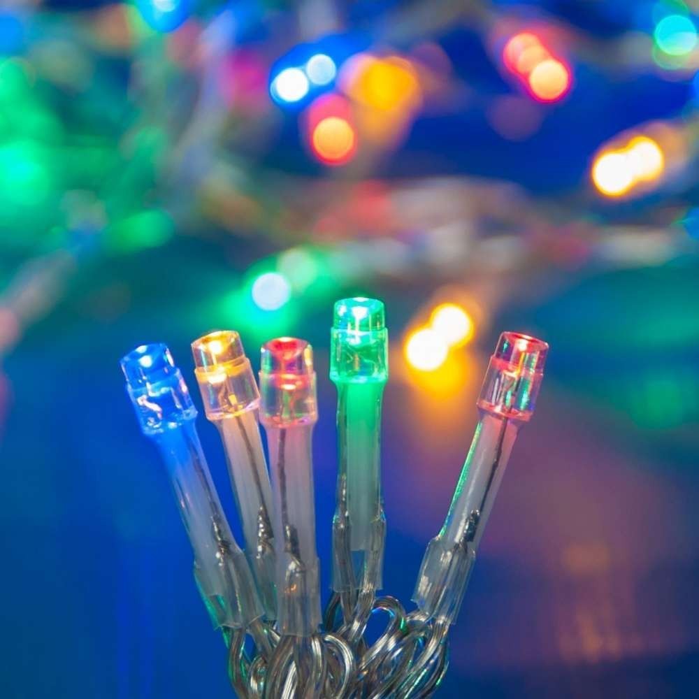 Instalatie de Craciun cu Baterii Tip Liniar, 2 jocuri de lumini, Fir Transparent 10 m 100 LED -uri, Multicolor - vivimall.ro