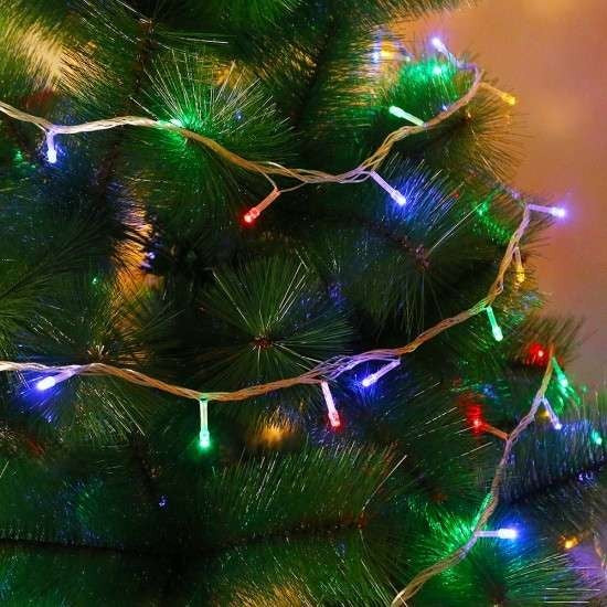 Instalatie de Craciun cu Baterii Tip Liniar, 2 jocuri de lumini, Fir Transparent 10 m 100 LED -uri, Multicolor - vivimall.ro