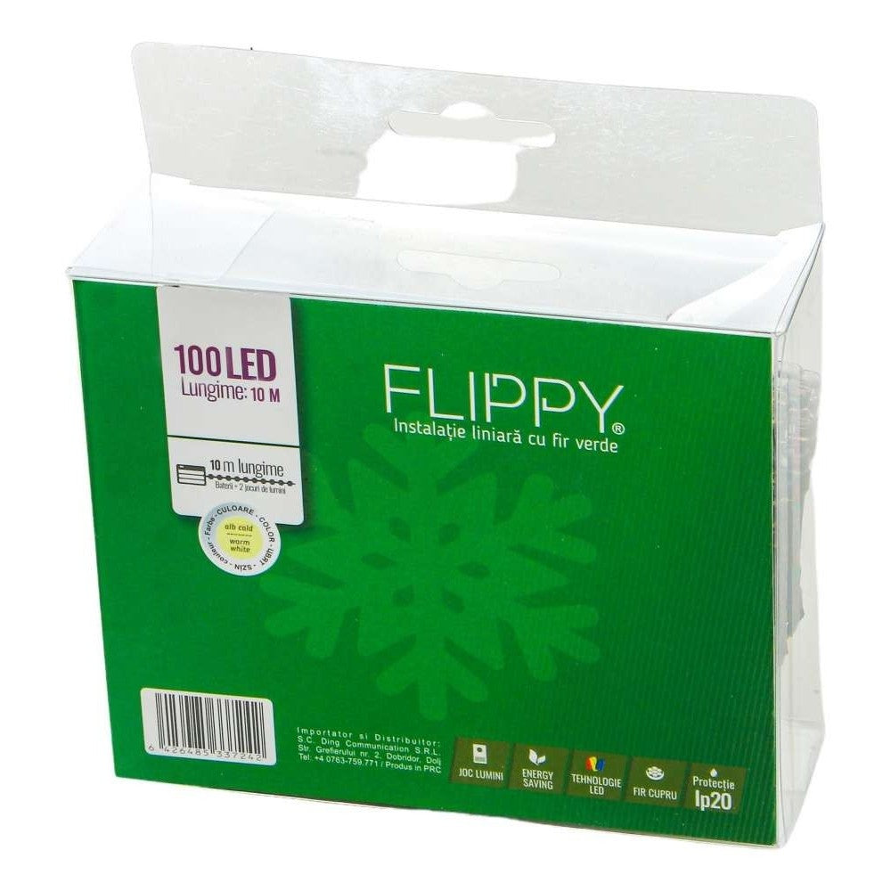 Instalatie de Craciun cu Baterii Tip Liniar, 2 jocuri de lumini, Fir Verde 10 m 100 LED -uri, Alb Cald - vivimall.ro