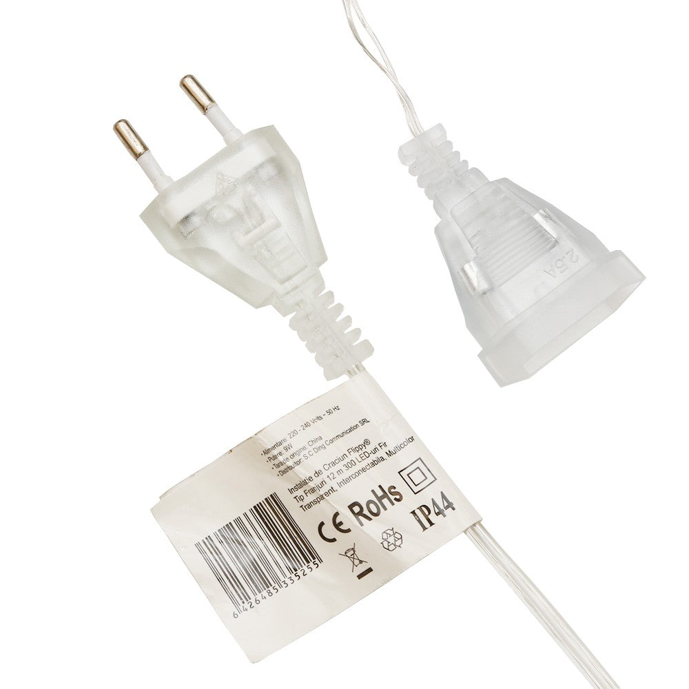 Instalatie de Craciun Flippy® Tip Franjuri, 12 m, 300 LED-uri, Interconectabila, Multicolor - vivimall.ro