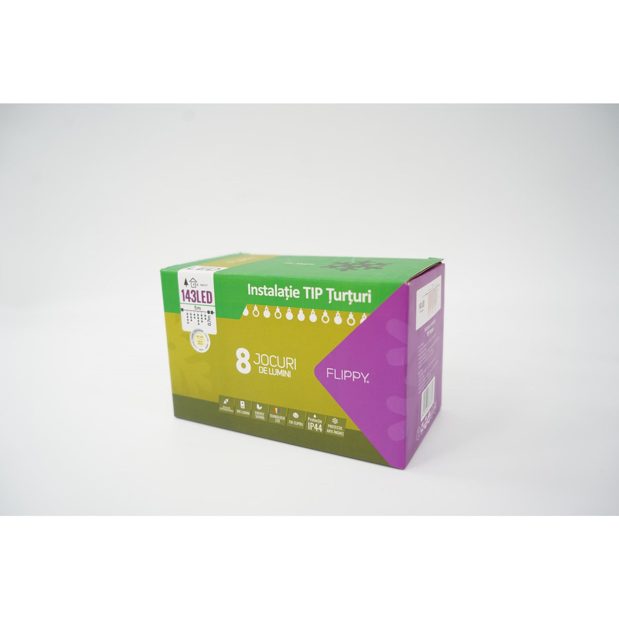 Sectiune Instalatie de Craciun, Vivimall®, Tip Turturi, Fara Alimentator, 5m, 143 LED-uri, 8 Jocuri de Lumini, Fir Negru, Lumina Alb Cald, IP44, Interconectabila - vivimall.ro