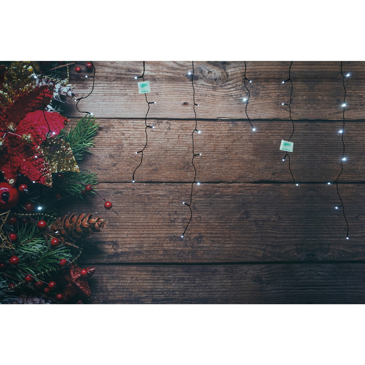 Instalatie de Craciun Vivimall® Tip Franjuri, 8 jocuri de lumini, Sectiune 5 m, 143 LED-uri, Interconectabila, Fir Negru, Alb Rece - vivimall.ro