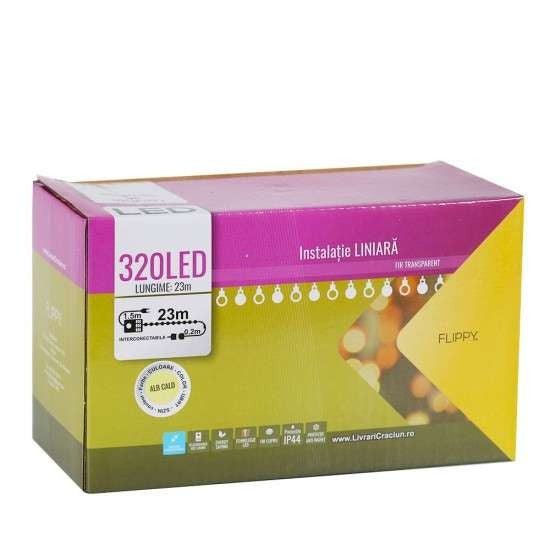 Instalatie de Craciun, Flippy®, Tip Liniara, 23 m, 320 LED-uri, Interconectabila, Alb Cald - vivimall.ro