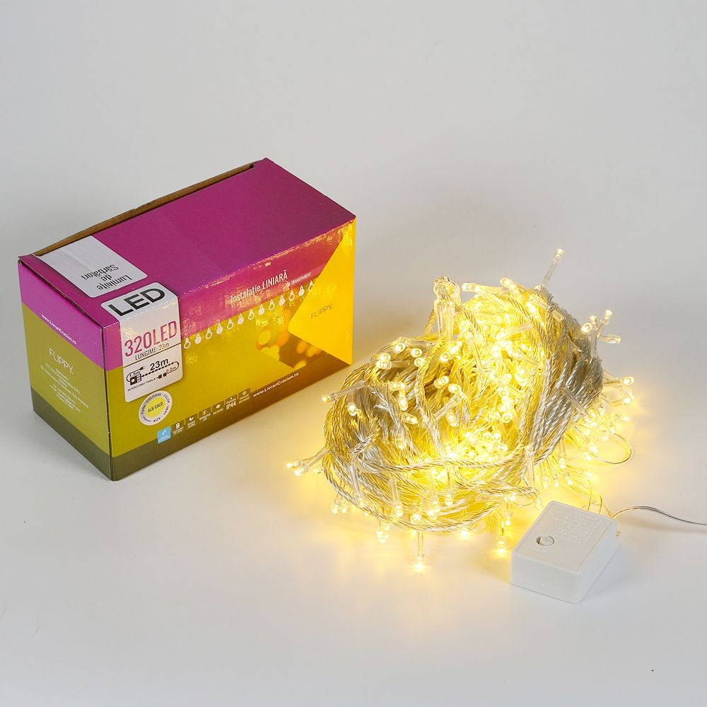 Instalatie de Craciun, Flippy®, Tip Liniara, 23 m, 320 LED-uri, Interconectabila, Alb Cald - vivimall.ro