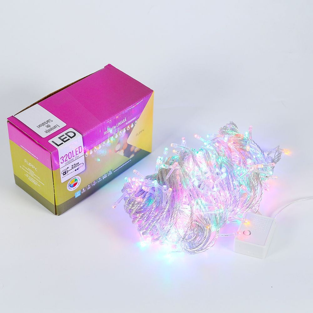 Instalatie de Craciun, Flippy®, Tip Liniara, 23 m, 320 LED-uri, Interconectabila, Multicolor - vivimall.ro