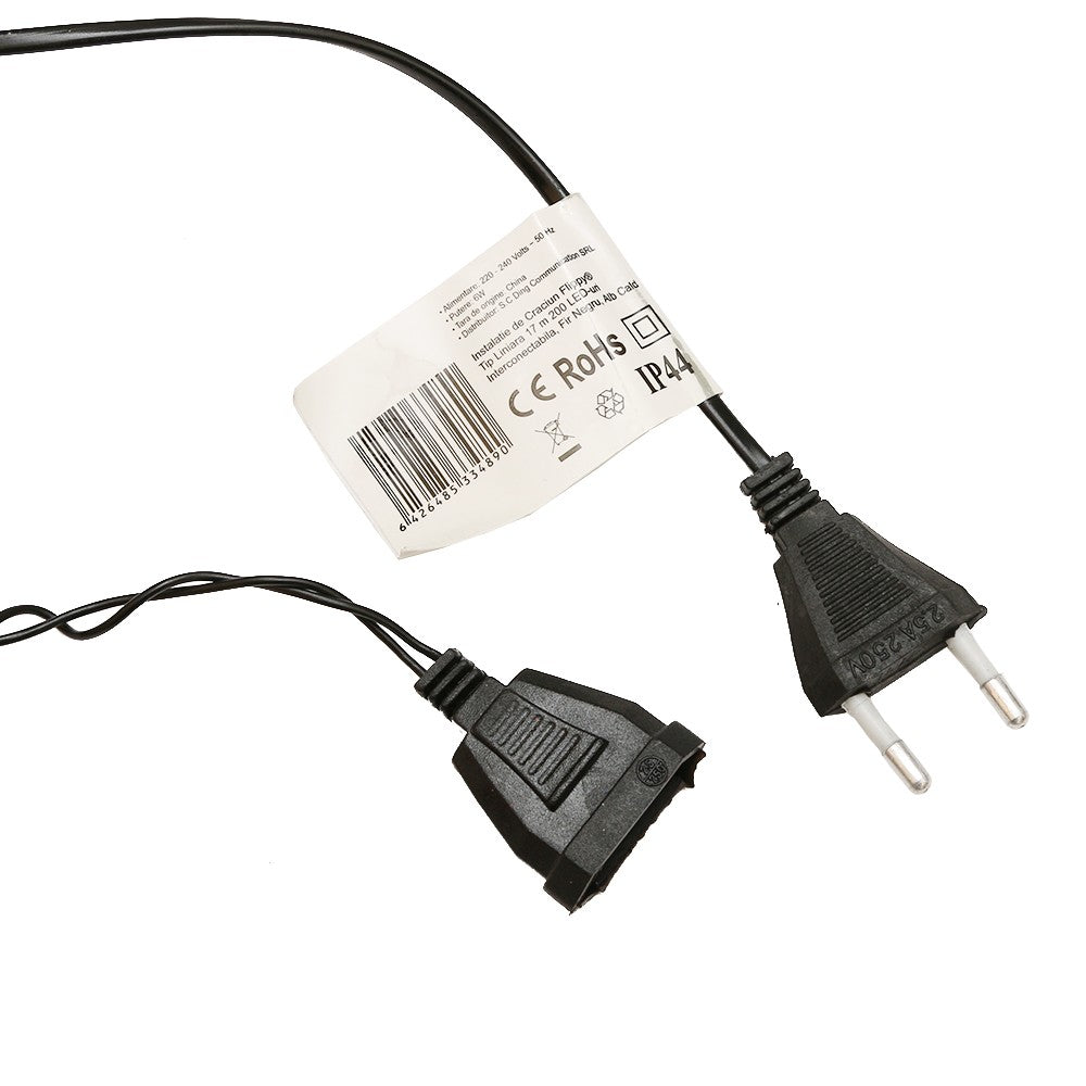 Instalatie de Craciun Flippy® Tip Liniara, Fir Negru, 17 m, 200 LED-uri, Interconectabila, Alb Cald - vivimall.ro