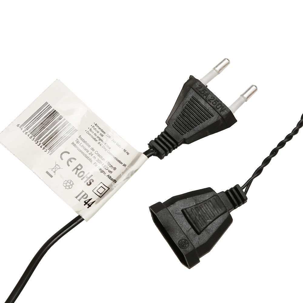 Instalatie de Craciun Flippy® Tip Liniara, Fir Negru, 24 m, 300 LED-uri, Interconectabila, Albastru - vivimall.ro