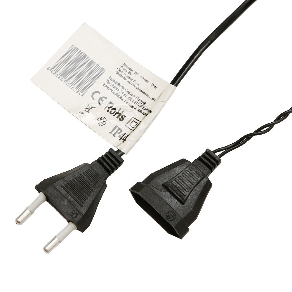 Instalatie de Craciun Flippy® Tip Liniara, Fir Negru, 24 m, 300 LED-uri Mici Rotunde, Interconectabila, Alb Rece - vivimall.ro